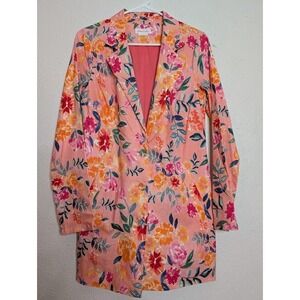 Lovers‎ + Friends Miller Blazer Mini Womens Size Small Linen Pink  Floral Work